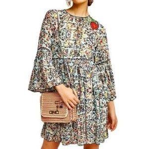 Bhanuni by Jyoti Anthropologie Semi Sheer Floral Embroidered Boho Mini Dress NWT